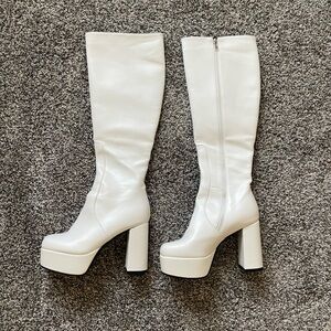 Women's White Platform Knee-High GoGo Boots
